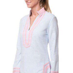Castaway Clothing Tunic Top in Blue Seersucker
